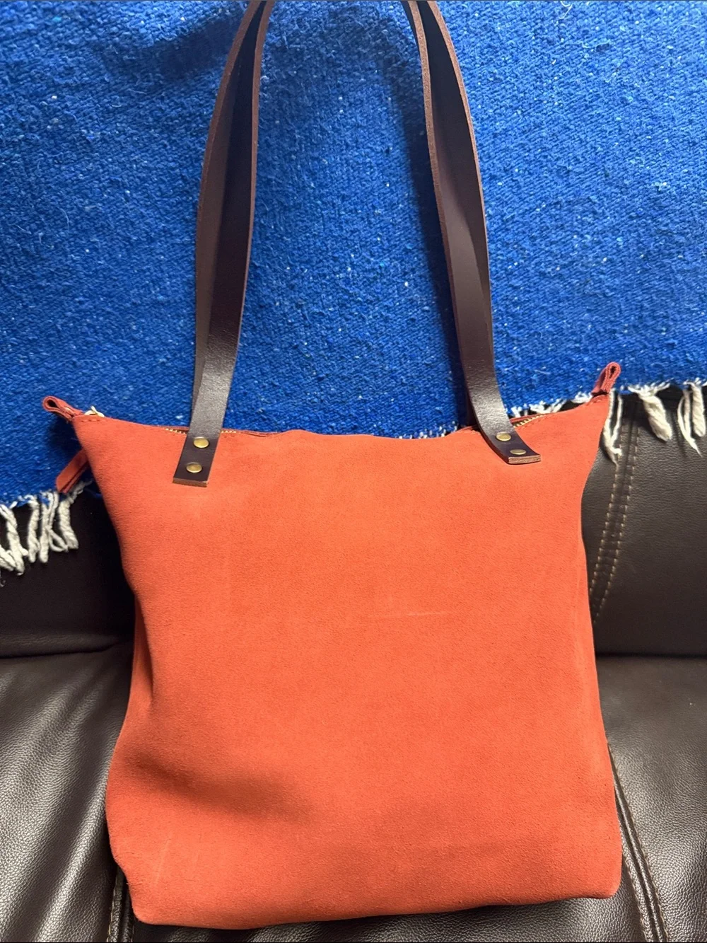 Portland Leather Cinnabar Suede Small Leather Tote